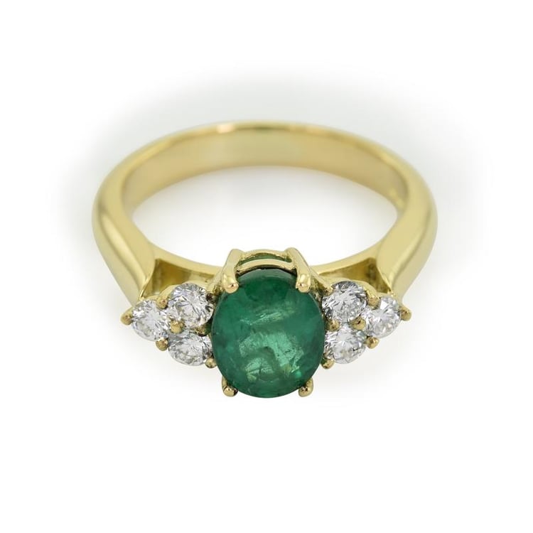 Zlatý zásnubný prsteň so smaragdom a diamantmi Ulemba 29477