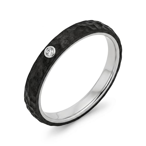 Ploché karbónové svadobné obrúčky s diamantom Rose