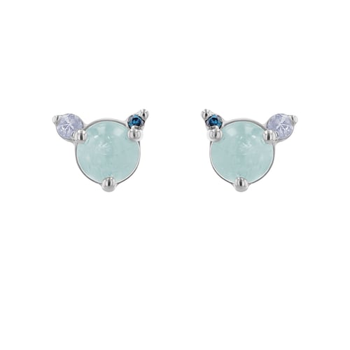 Náušnice s akvamarínom, mesačným kameňom a modrým diamantom Baal