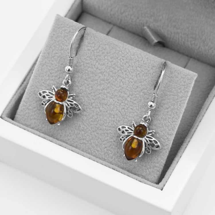 Visiace náušnice s jantárovými včelami 52032