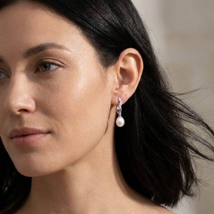 Strieborné visiace náušnice s perlou a zirkóny Tahir 166307