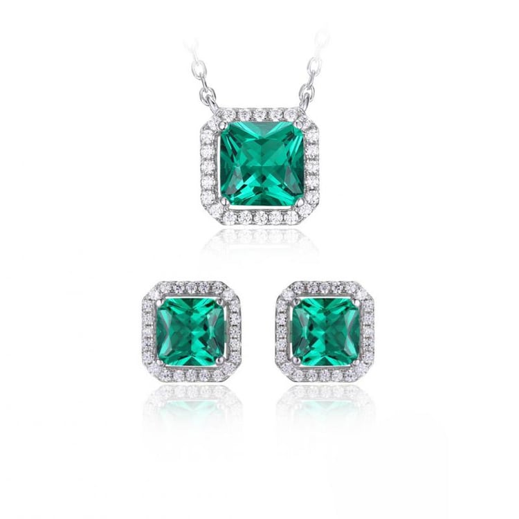 Strieborná kolekcia s princess smaragdmi a zirkónmi Selia