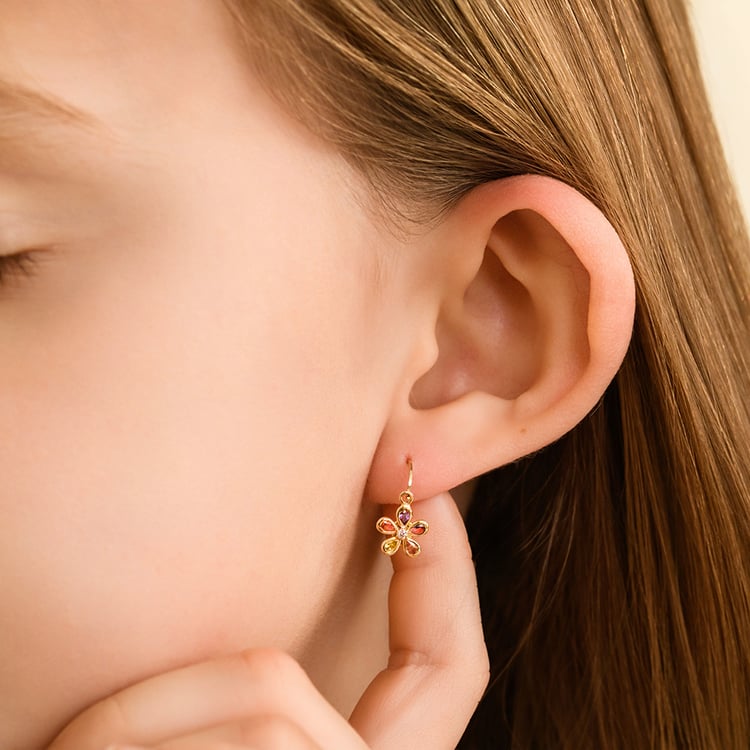 Zlaté detské náušnice s farebnou kvetinkou Poppy 164352