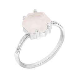 Zásnubný prsteň s hexagon mesačným kameňom a diamantmi Leach