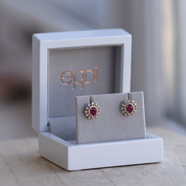 Zlaté náušnice s diamantmi a rubínmi 58733