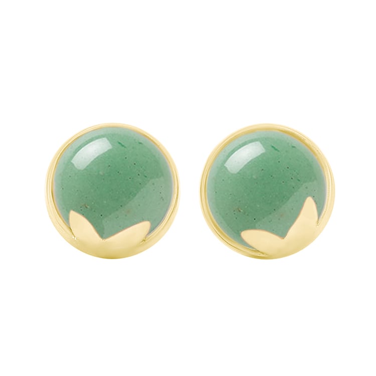 Zlaté náušnice s cabochon avanturínom Ama