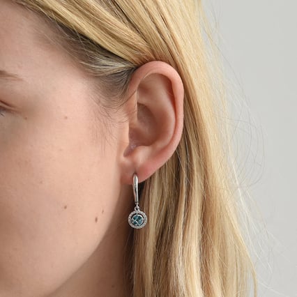 Zlaté náušnice s modrými topásmi a diamantmi Maria