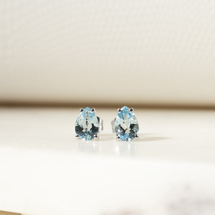 Zlaté náušnice s akvamarínovými slzami Rekan 135110