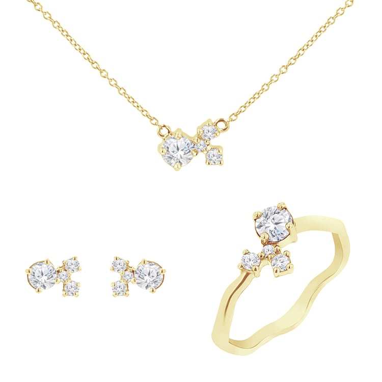 Strieborná cluster kolekcia šperkov s moissanitmi a lab-grown diamantmi Halli