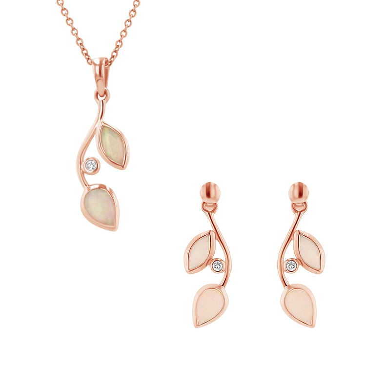 Opálový set šperkov v tvare lístkov s diamantmi Petal 147002