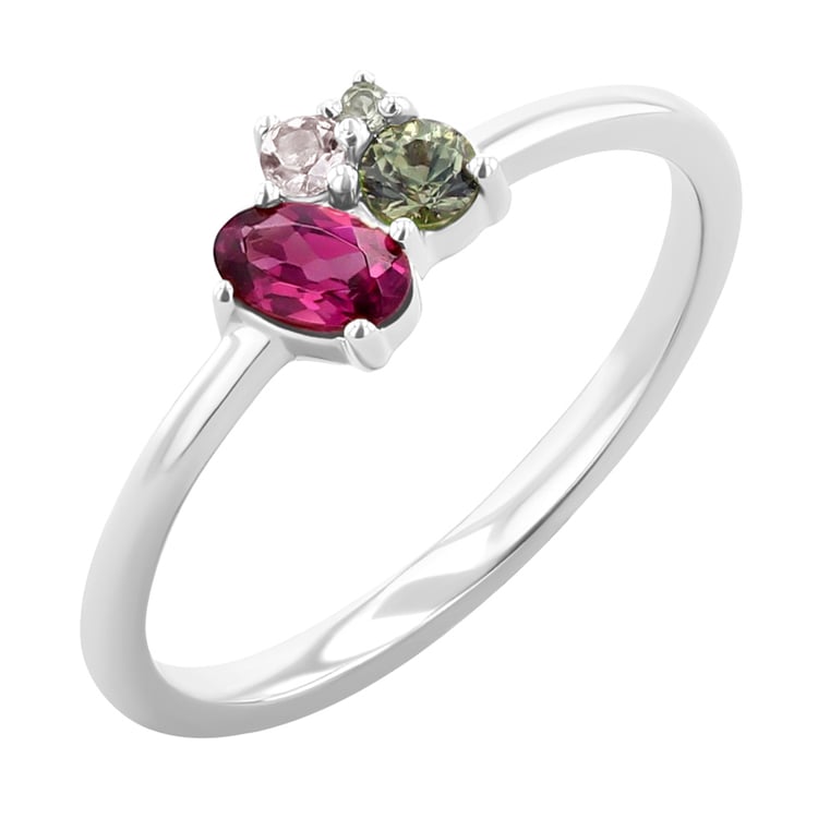 Cluster prsteň s rhodolit granátom, zafírom, morganitom a olivínom Merche 121550