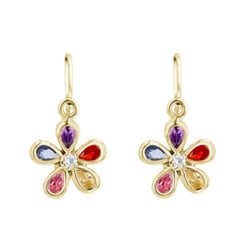 Zlaté detské náušnice s farebnou kvetinkou Poppy