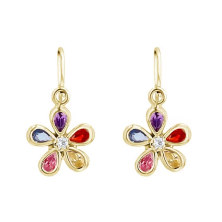 Zlaté detské náušnice s farebnou kvetinkou Poppy
