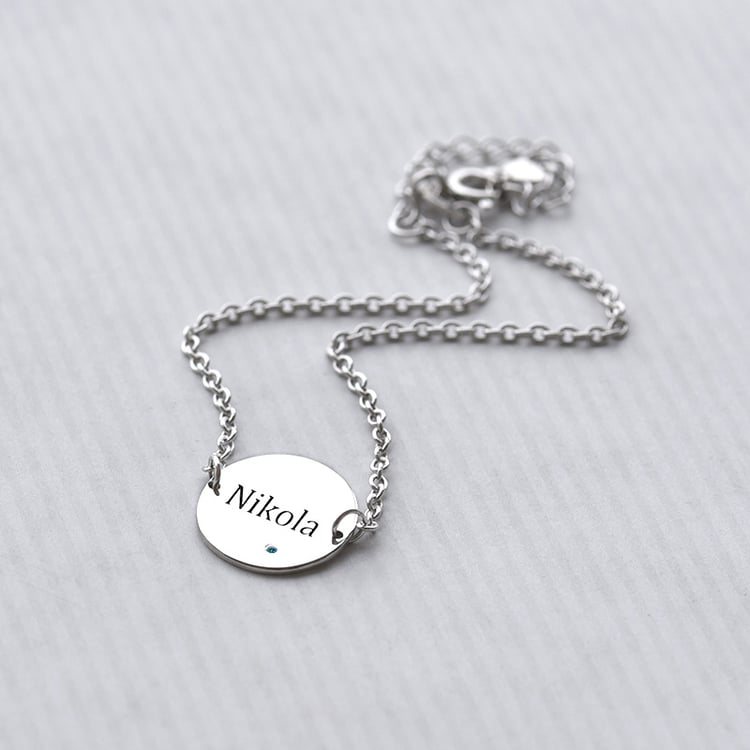 Strieborný náramok s modrým diamantom a gravírom vašej voľby Okira 121374