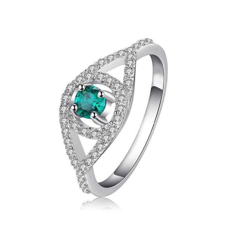 Strieborný prsteň so smaragdom a zirkónmi Iwera