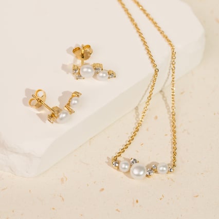 Kolekcia strieborných šperkov s perlami a bielymi topásmi Perlie