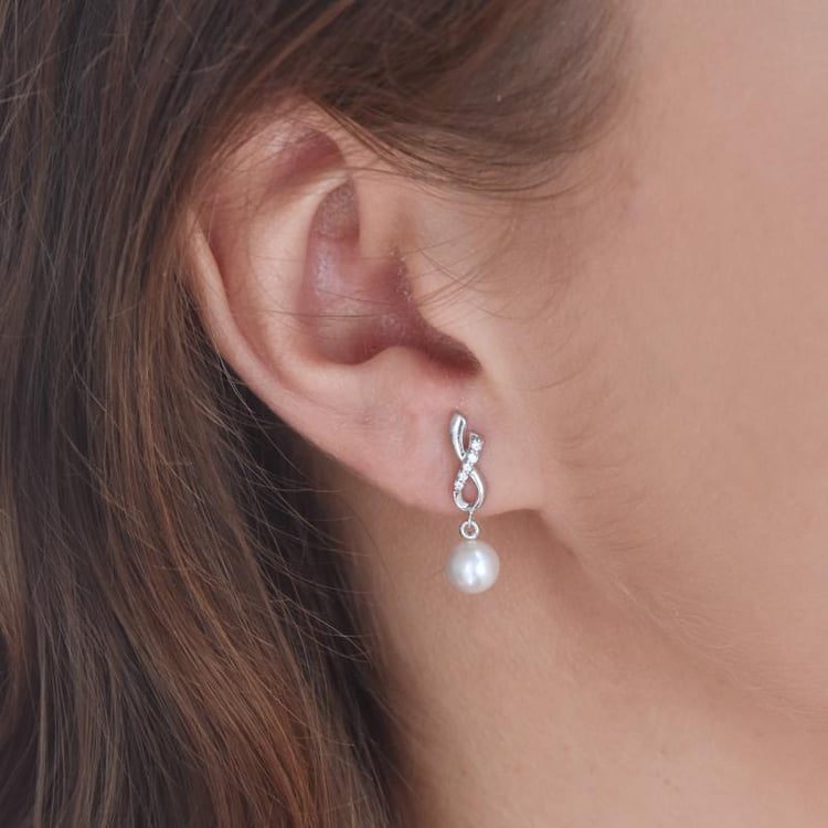 Strieborný náhrdelník s perlou a zirkónmi 3038