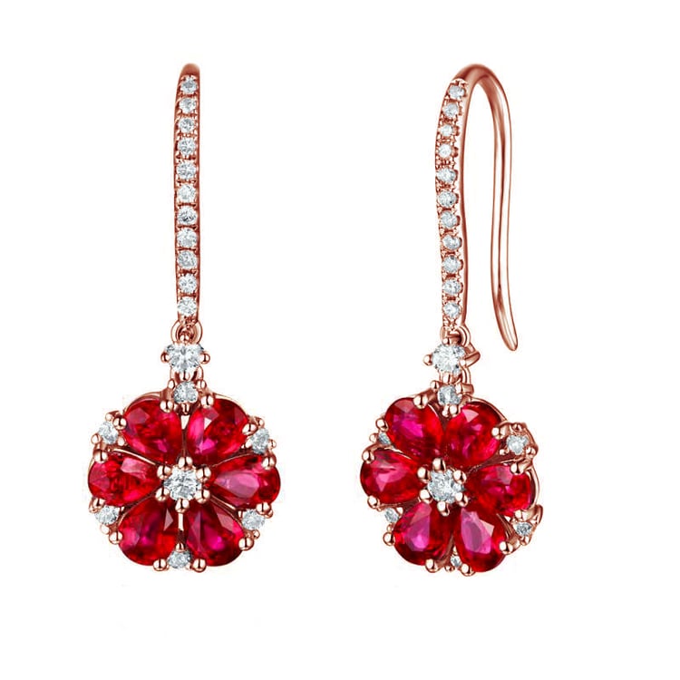 Rubínové kvietočky s diamantmi v zlatých náušniciach Kya 84007