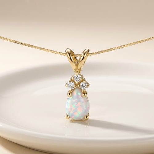 Zlatý prívesok s bielym pear opálom a lab-grown diamantmi Erikka