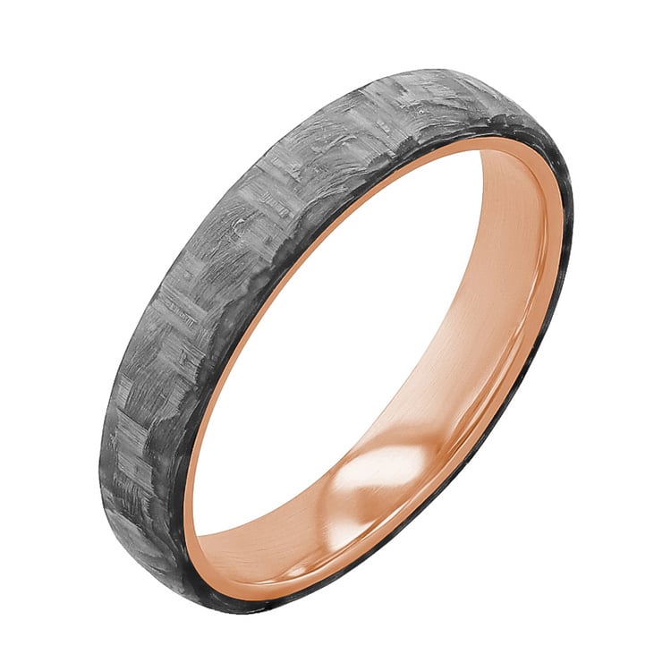 Mierne zaoblené snubné prstene z karbónu a zlata s diamantmi Otis 125174