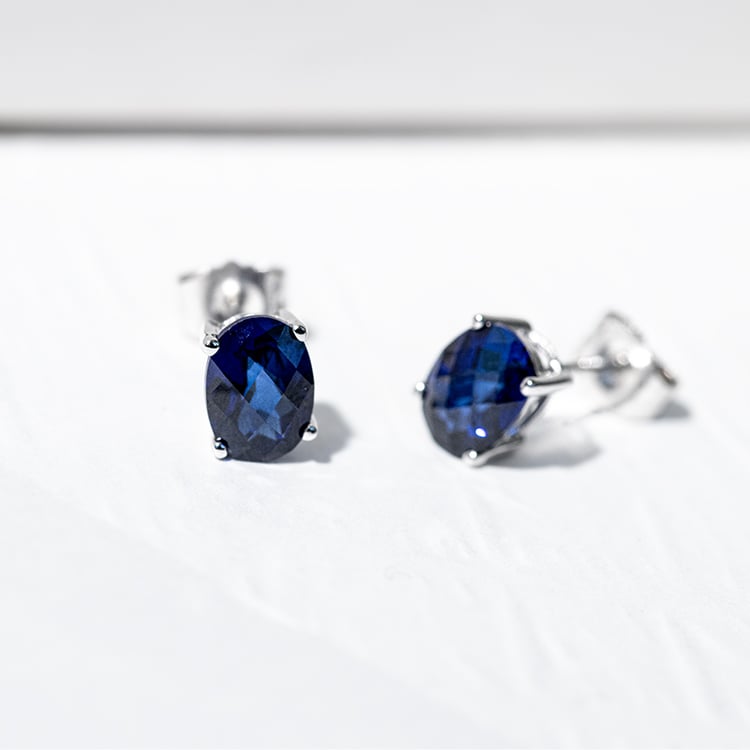 Zlaté náušnice s oválnymi zafírmi Jalia 128269