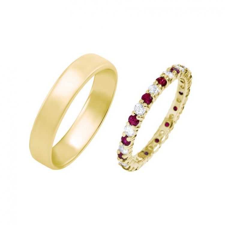 Svadobné prstene s eternity obrúčkou a pánskym prsteňom 36672