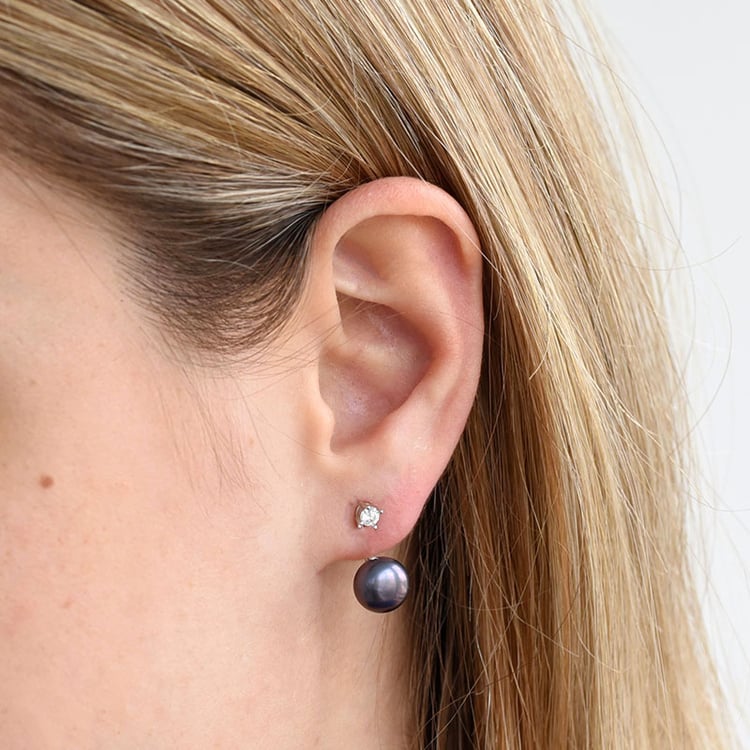 Náušnice 2v1 s čiernymi perlami 96806