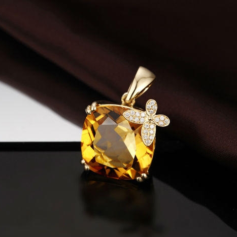 Citrínový prívesok s diamantmi 2136