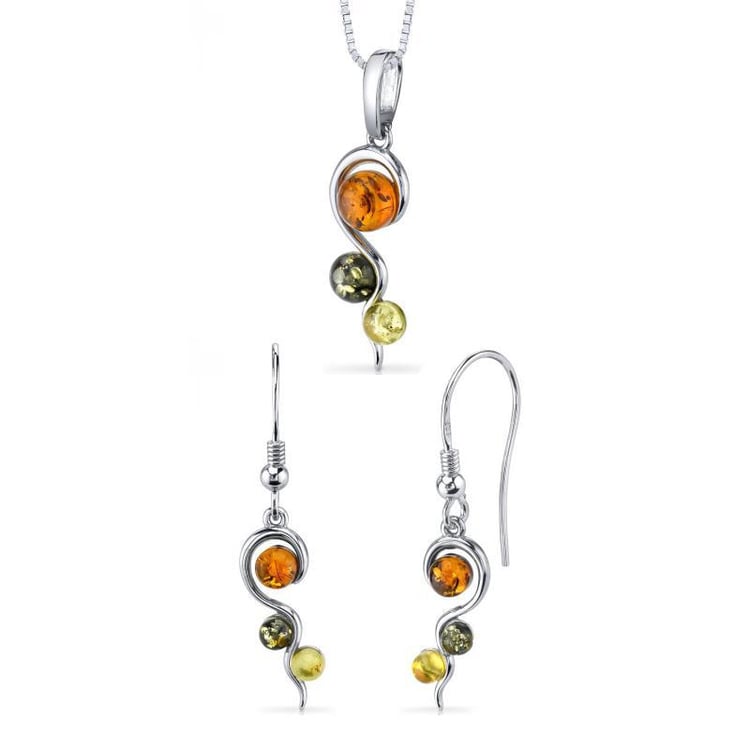 Strieborná kolekcia šperkov s farebnými jantármi Mait