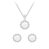 Strieborná perlová kolekcia náušnic a náhrdelníku s diamantmi Ladasha