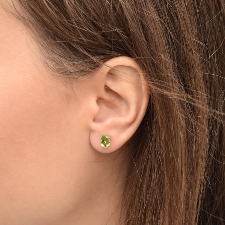 Zlaté náušnice s oválnymi olivínmi 36078