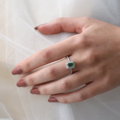 Zlatý prsteň s emerald tsavorit granátom a diamantmi Zawy