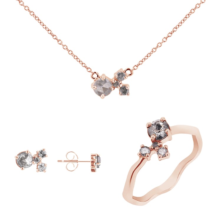 Cluster kolekcia šperkov so salt and pepper diamantmi Halli 111552