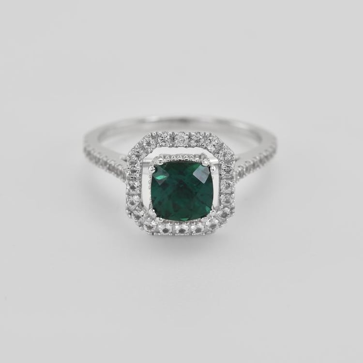 Zlatý prsteň s cushion smaragdom a topásmi 38821