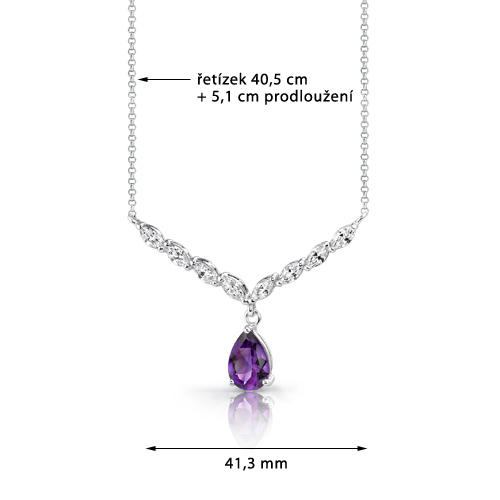 Ametystová slza v striebornom náhrdelníku 3793