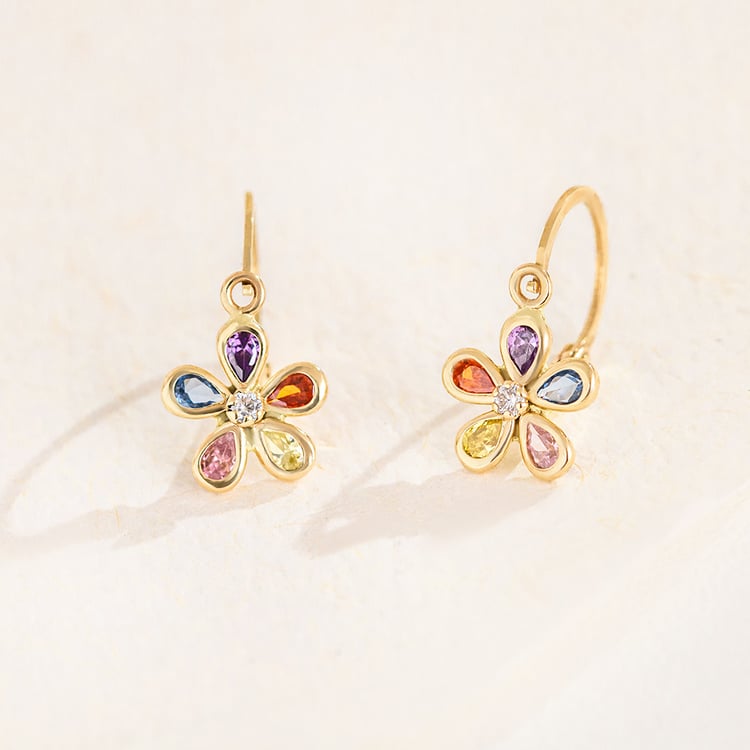 Zlaté detské náušnice s farebnou kvetinkou Poppy 164348