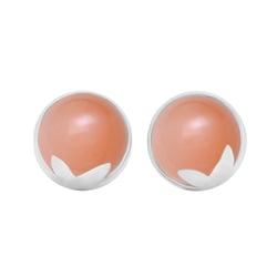 Zlaté náušnice s cabochon broskyňovými mesačnými kameňmi Greta