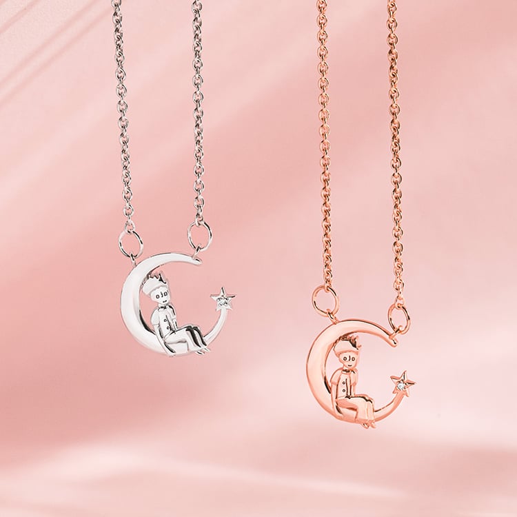 Strieborný náhrdelník v tvare mesiaca s diamantom Malý princ 156086