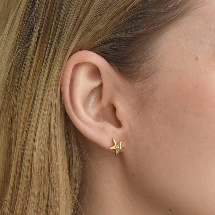 Strieborné náušnice v tvare hviezdy s diamantom Neola 92308