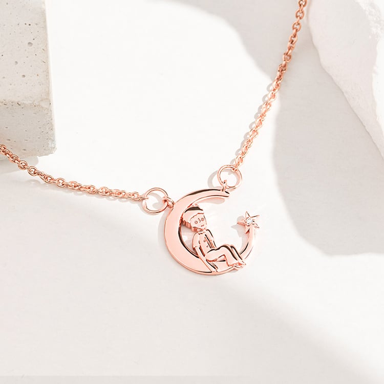 Strieborný náhrdelník v tvare mesiaca s diamantom Malý princ 156089