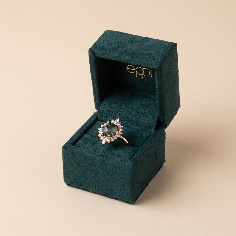 Rozvodový prsteň s machovým achátom a moissanitmi Truman 166089