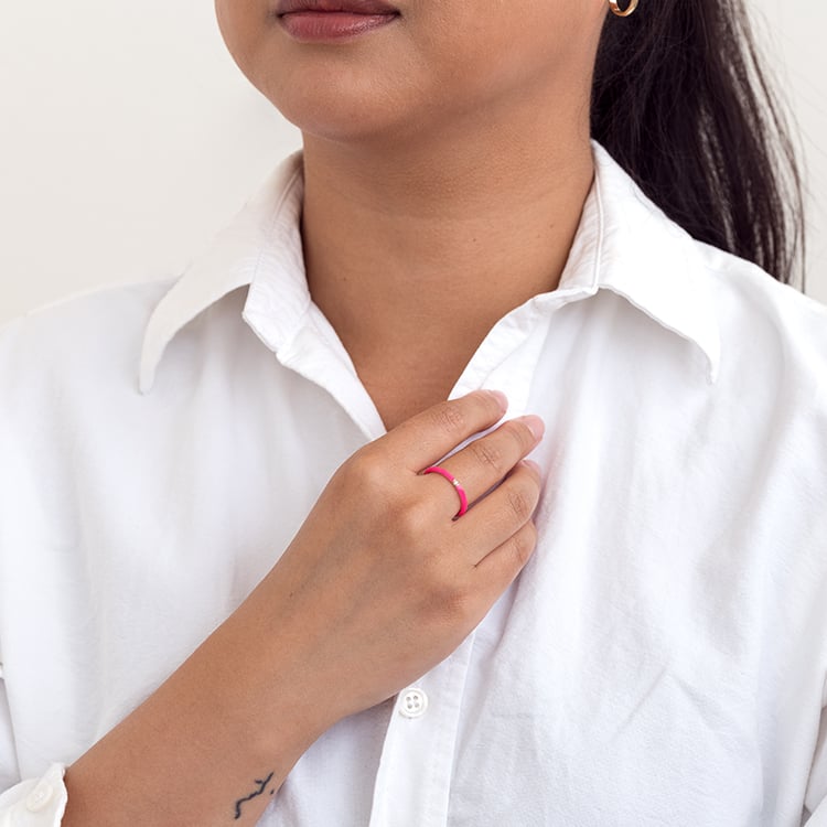 Ružový keramický prsteň s diamantmi Sancha 128487