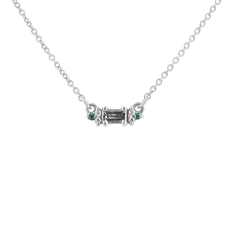Náhrdelník so salt and pepper diamantom, smaragdmi a moissanitmi Julija 130293