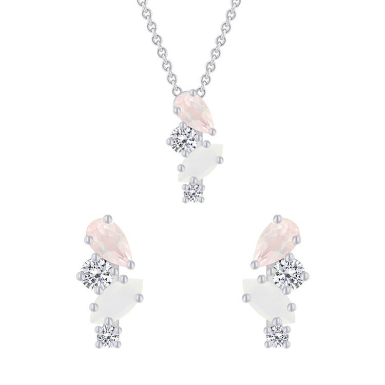 Strieborná kolekcia s topásom, ruženínom a mesačným kameňom