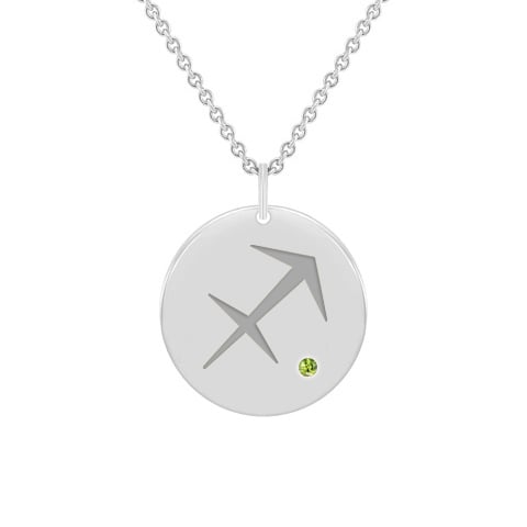 Strieborný prívesok so znamením a olivínom Strelec