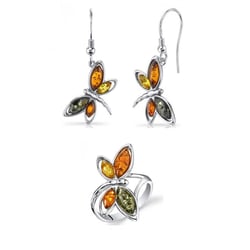 Kolekcia náušníc a prsteňa s jantárovými motýľmi Celaino