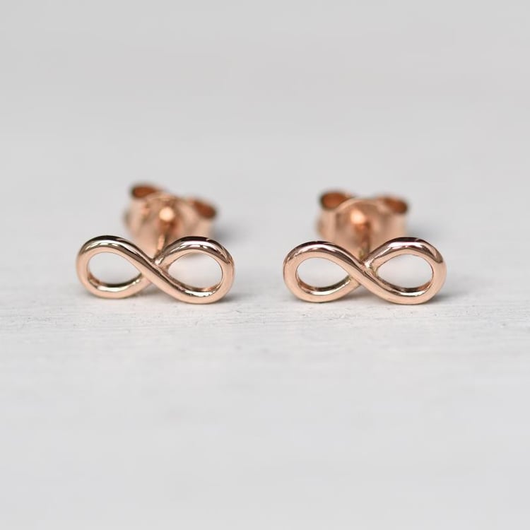 Zlaté fashion náušnice s motívom nekonečna z ružového zlata 47822