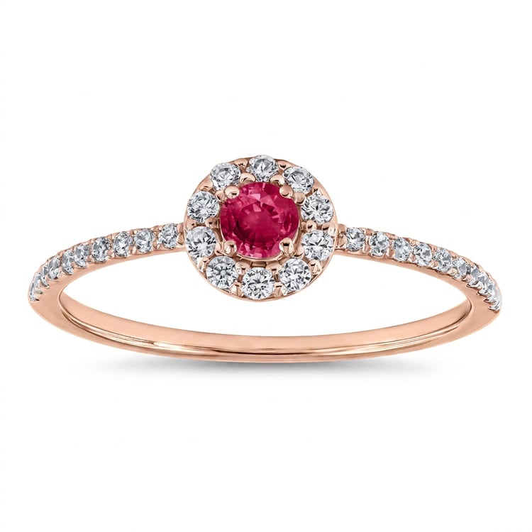 Stříbrný halo prsteň s rubínom a lab-grown diamantmi Wendy 169851