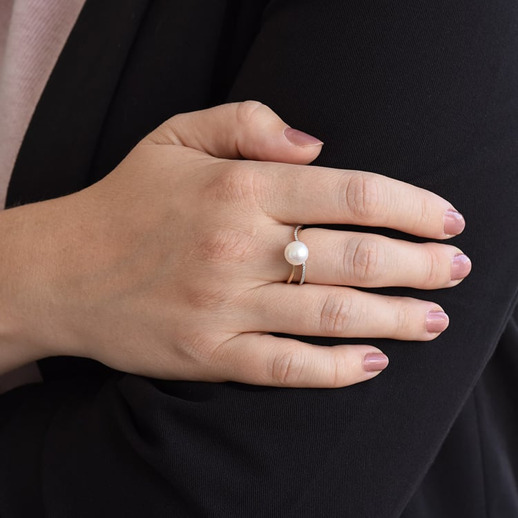 prsteň s perlou a diamantmi 86671