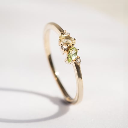 Strieborný cluster prsteň s topazmi, quartzmi a olivíny Verano